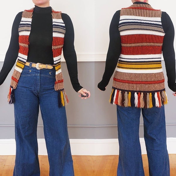 60s/70s Sears Striped Knit Sweater Vest w/ Fringe