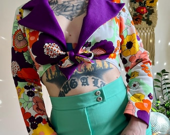 60s/70s Floral Crop Bolero Tie Off