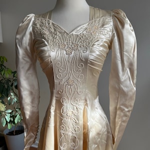 1940s Beaded Satin Wedding Gown