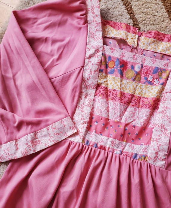 60s/70s Pink Floral Prairie Dress - image 6