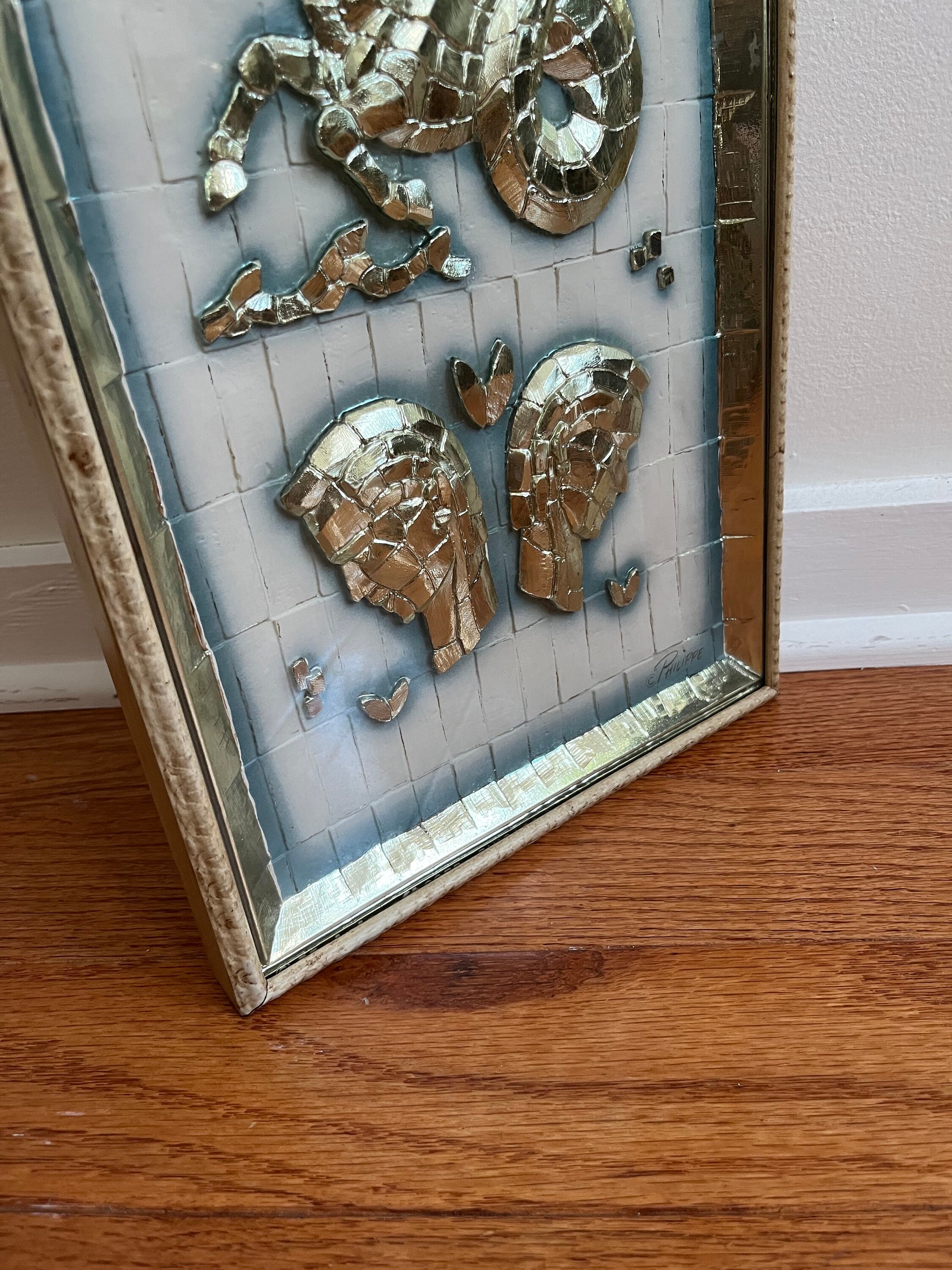 Mid Century Philippe Zodiac 3D Gold Foil Shadow Box Wall Art Mid Century Philippe Zodiac 3D Gold Foil Shadow Box Wall Art