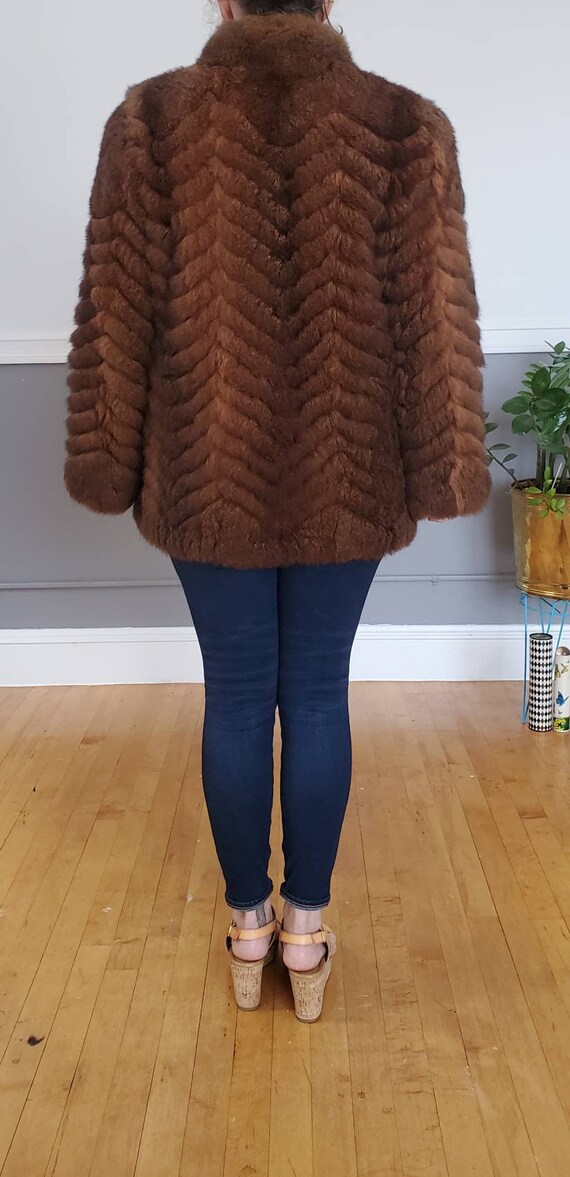 Vtg Brown Chevron Possum Fur Coat - image 2