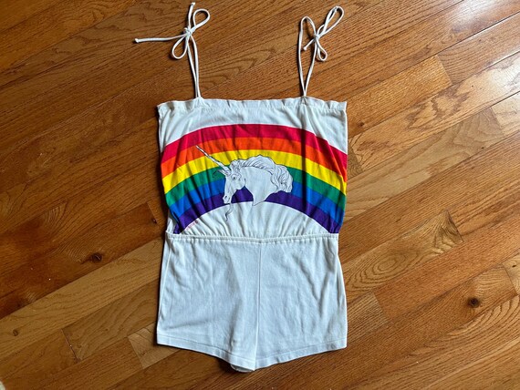 RARE 70s/80s Rainbow Unicorn Romper by Eclipse - image 1