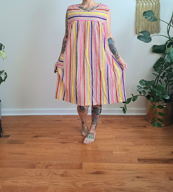 60s/70s Candy Stripe Tent Dress w/ Pocket, XXL - image 1