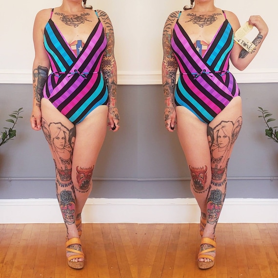 70s/80s Dunk Is Striped Wrap Swimsuit w/ Tags, Un… - image 1