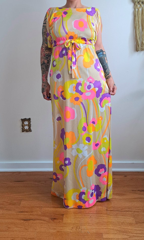 60s/70s Cole of California Floral Maxi Dress w/ G… - image 2