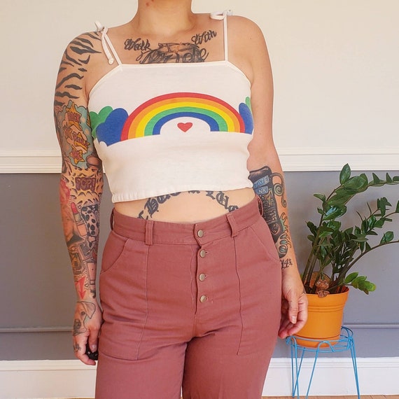 70s/80s BJ Frog Rainbow Crop Tank Dreams - image 1