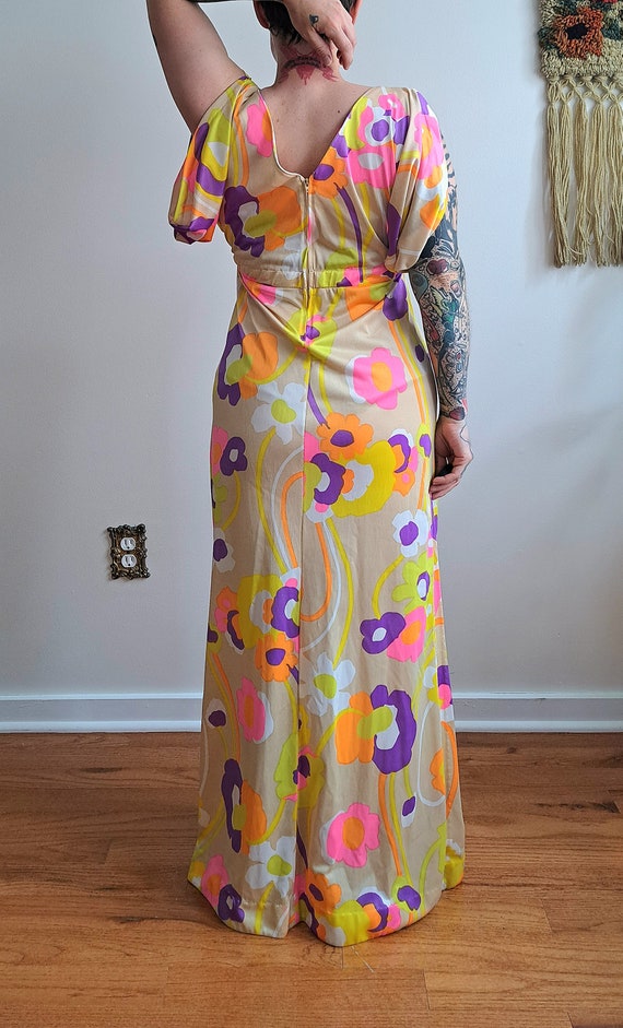 60s/70s Cole of California Floral Maxi Dress w/ G… - image 5