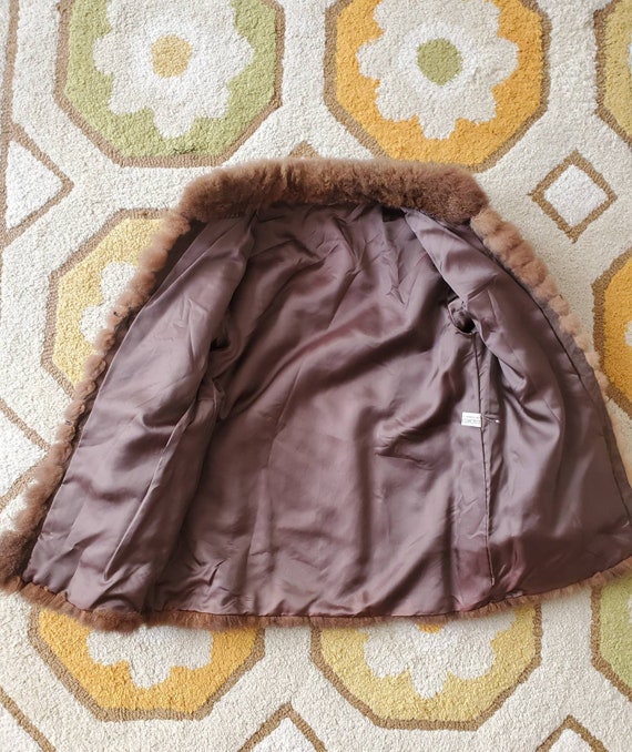 Vtg Brown Chevron Possum Fur Coat - image 6