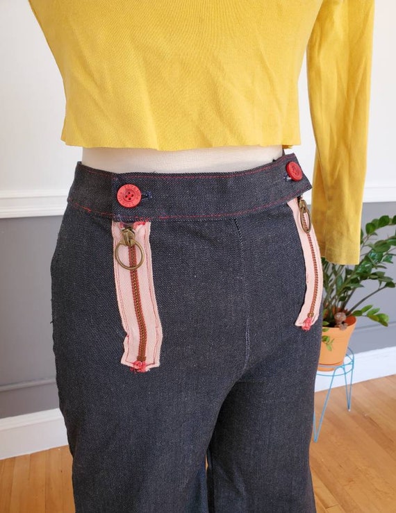 60s/70s High Rise Double Zipper Sailor Jeans - image 3