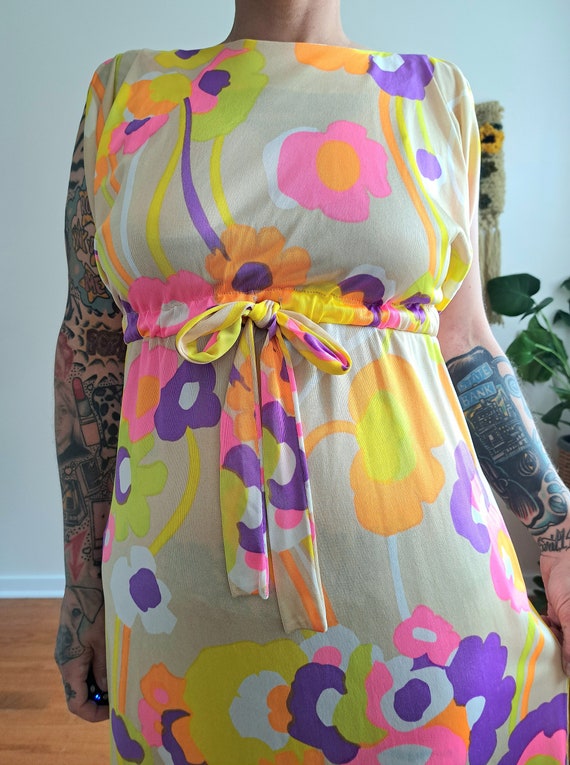 60s/70s Cole of California Floral Maxi Dress w/ G… - image 4