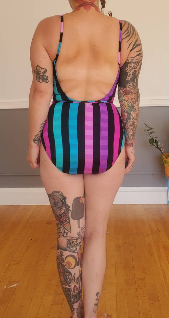 70s/80s Dunk Is Striped Wrap Swimsuit w/ Tags, Un… - image 5