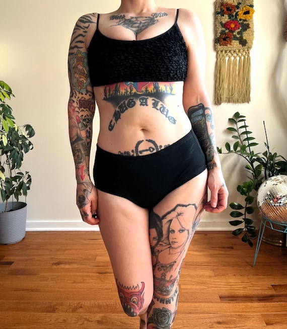60s/70s Black Ruffle Top Bikini by Hengella - image 1