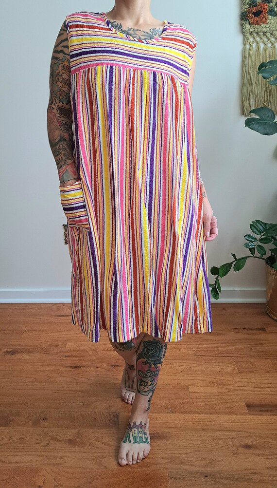 60s/70s Candy Stripe Tent Dress w/ Pocket, XXL - image 3