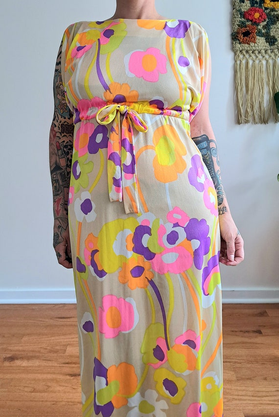 60s/70s Cole of California Floral Maxi Dress w/ G… - image 3
