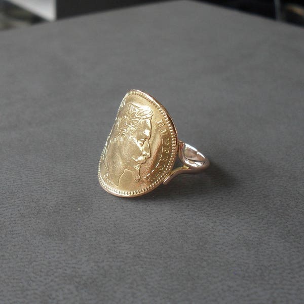 Bague pièce louis d'or Napoléon 20 Fr 18 K