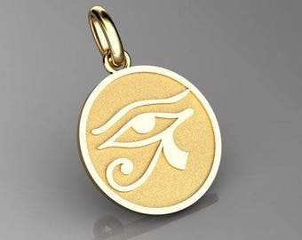 Pendentif médaille Œil d'Horus or jaune 18K unisexe