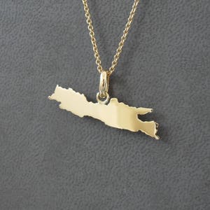 Peut inclure: Un collier en chaîne dorée avec un pendentif en forme de contour d'île.