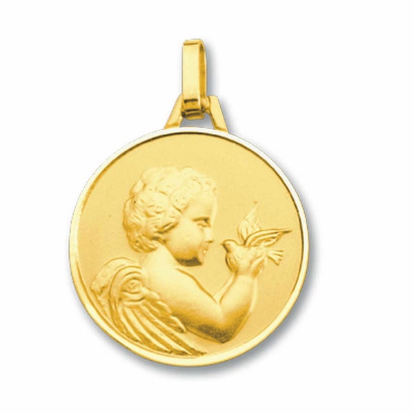 médaille Ange à la colombe or jaune 18K