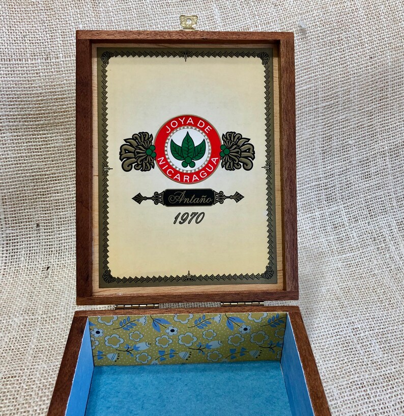 Up Cycled Cigar Box Jewelry Organizer Box Decorated Cigar Box Wood Jewelry Box Jewelry Storage Box Repurposed Cigar Box