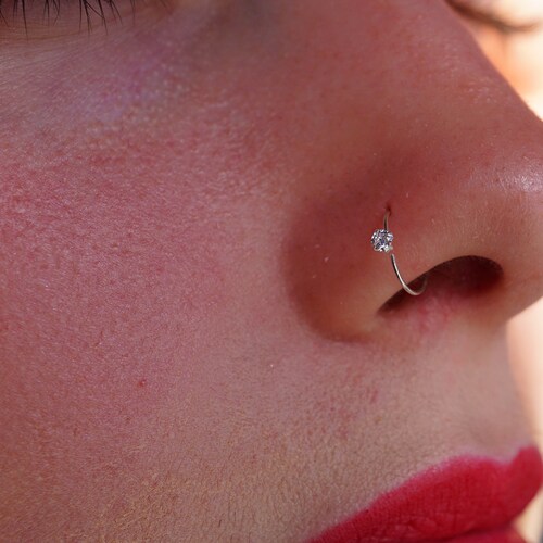 Sterling Silver Thin Nose Rings Nose Piercing 8mm/10mm Prong Etsy