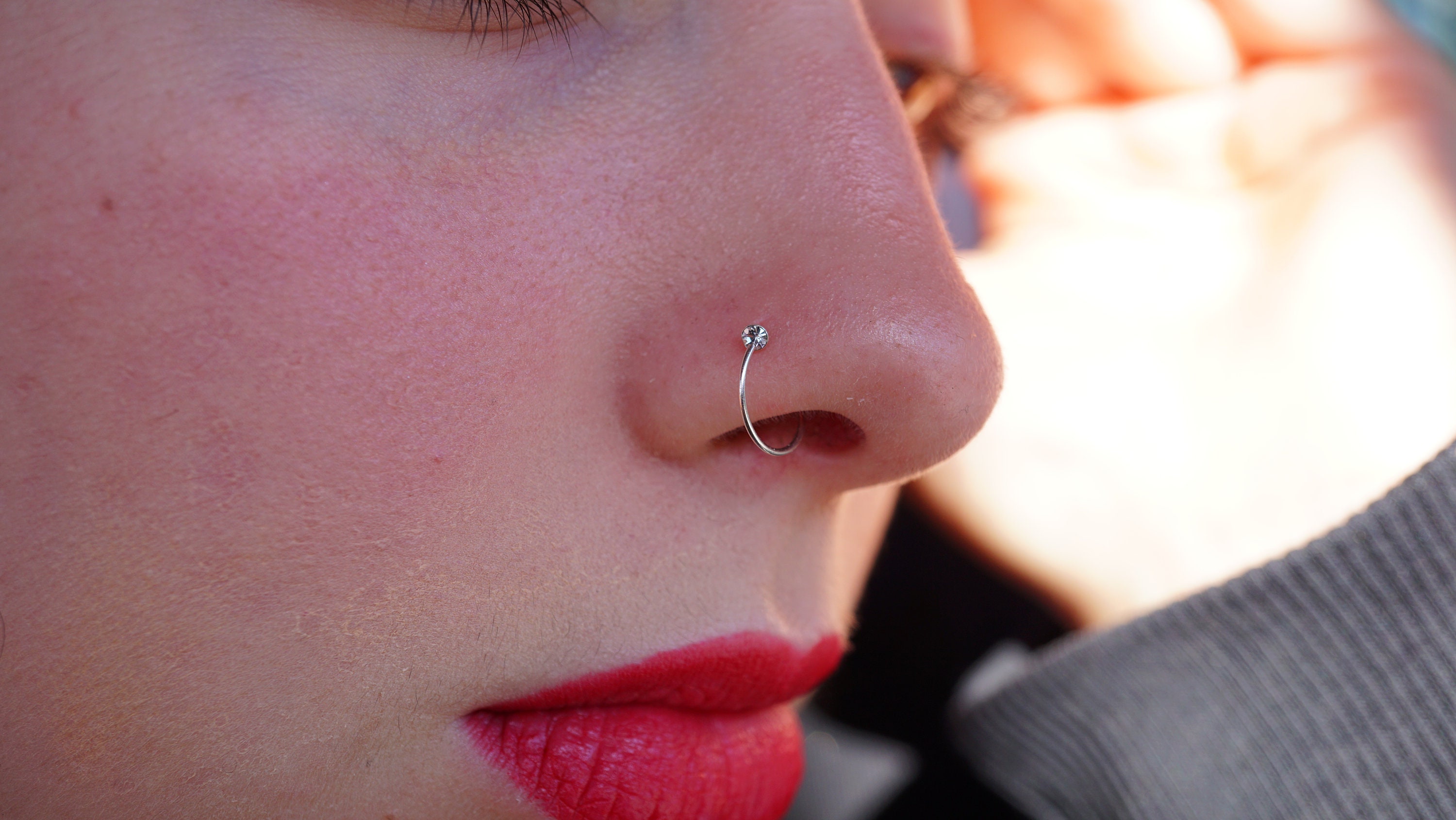 Sterling Silver Thin Nose Rings Neus Piercing Witte Zircon Etsy