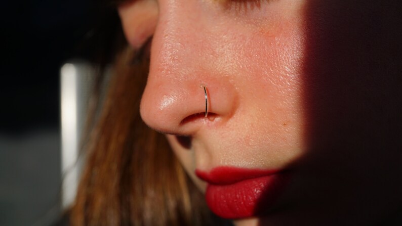 Sterling Silver Thin Nose Rings Nose Fake Piercing Black and Silver Color-20G