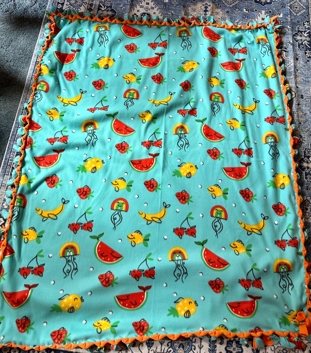 Cute Fruit Animals Hand Tied Blanket Etsy