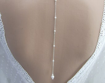 Bijoux/Chute de dos pour collier ( non fourni) Perles nacrées Blanc/Ivoire Argenté couleur Argent (robe) Mariée/Mariage/Soirée/Cérémonie