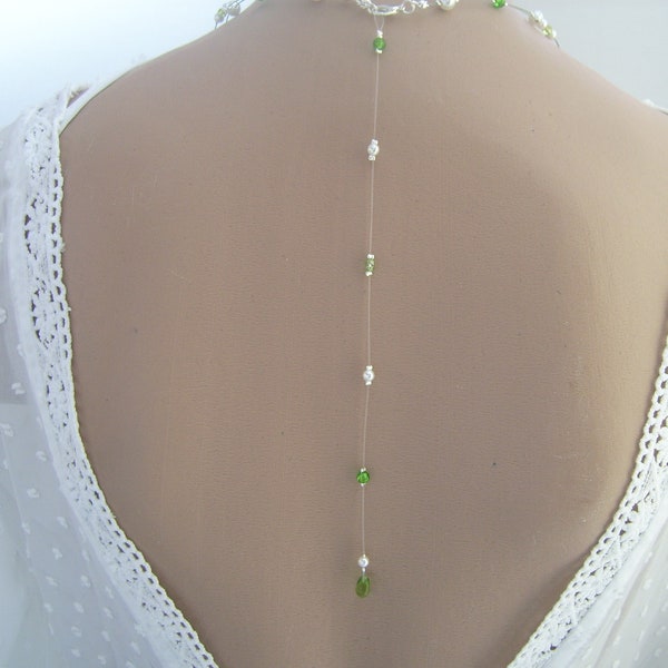 Bijoux/Chute de dos pour collier (non fourni) goutte (p robe de) Mariée/Mariage/Soirée Blanc/Vert Anis Pomme Perles cristal