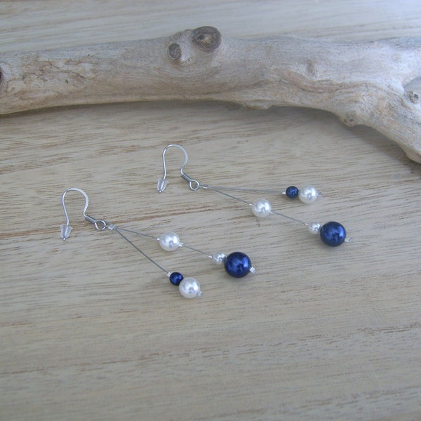 Earrings Customizable Color White/Light Ivory/Navy Blue/Royal Stainless Steel Dangling Bridal/Wedding/Ceremony pearls