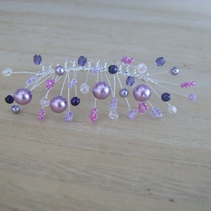 Peigne Mariage Mariée Accessoire cheveux bijou Couleurs Personnalisables Violet/Mauve/Parme/Prune Perles Cristal Soirée Cérémonie Cocktail image 1