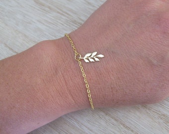 Fine Nature Leaf Chain Bracelet Gold Color "Gold" Bride Wedding Evening Ceremony Cocktail Gift for wife daughter mom friend Mother's Day