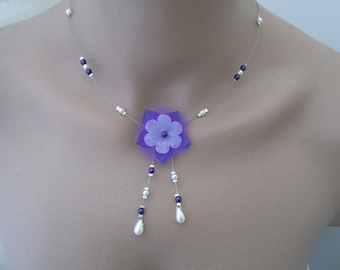 Collier Original Blanc Violet foncé ( dispo ivoire/violet) pr robe de Mariée Mariage/Soirée/Coktail/Cérémonie perles Fleur (pas cher)