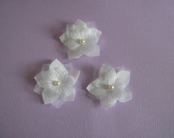 Set of 3 White/White Flowers to sew/stick on wedding dress/wedding/evening or decoration/decoration/scrapbooking/jewelry creation (cheap)