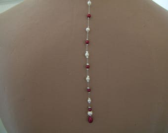 Bijoux/Chute de dos pr collier (p robe de) Mariée/Mariage/Soiré  couleur Ivoire/Bordeaux ( rouge) Perles nacrées (petit prix, pas cher)