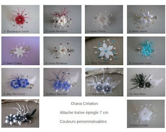 Attache/Remonte traîne Broche Couleur(s) au choix personnalisable Ivoire Blanc Bordeaux Bleu Rose Violet Perles Fleur p robe Mariée/Mariage