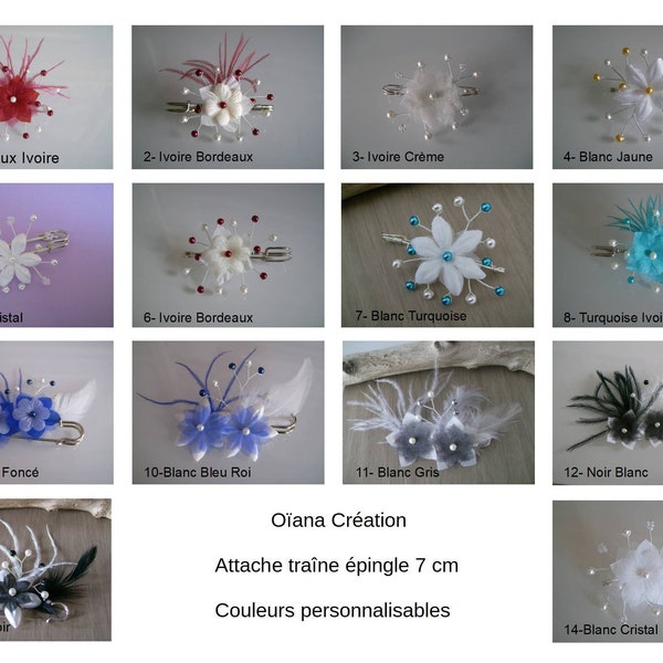 Attache/Remonte traîne Broche Couleur(s) au choix personnalisable Ivoire Blanc Bordeaux Bleu Rose Violet Perles Fleur p robe Mariée/Mariage