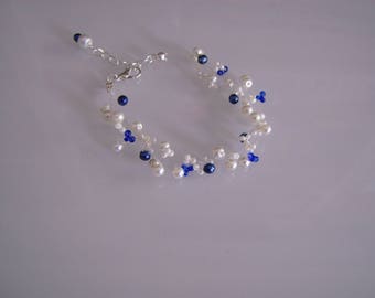 Bracelet Original Bleu Roi/marine/Electrique/Foncé/Ivoire (ou blanc) p robe de Mariée/Mariage/Soirée ( pas cher)