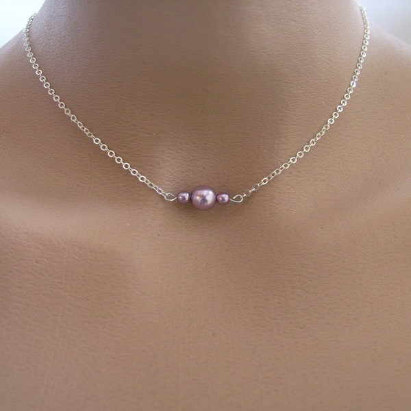 Collar de cadena de perlas nacaradas Púrpura claro Malva Parma Plata/Color plata Boda/Noche/Ceremonia/Cóctel Perla cultivada de imitación