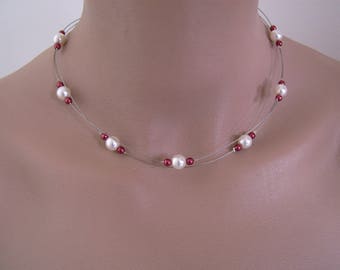 Collier  Ivoire/Bordeaux rouge p robe de Mariée/Mariage/Soirée/Cérémonie/Coktail  Perles nacrées (petit prix, pas cher)