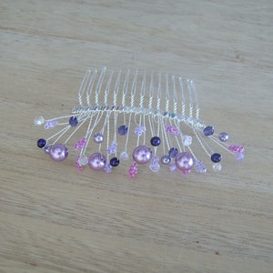 Wedding Comb Bridal Jeweled Hair Accessory Customizable Colors Violet/Mauve/Parme/Plum Crystal Beads Evening Ceremony Cocktail image 3