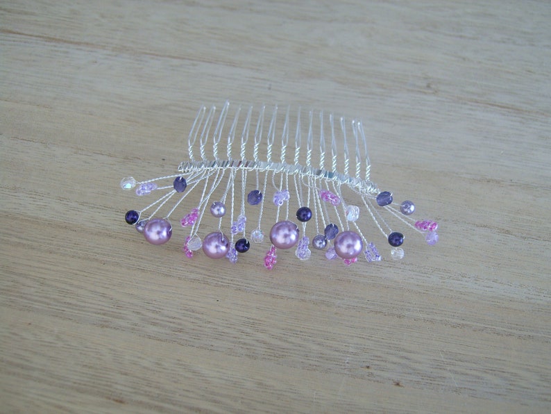 Wedding Comb Bridal Jeweled Hair Accessory Customizable Colors Violet/Mauve/Parme/Plum Crystal Beads Evening Ceremony Cocktail image 3