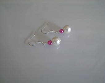 Boucles d'Oreille Ivoire Beige Crème Rose Fuchsia p robe d Mariée/Mariage/Soirée/Crémonie perles  enfant Verre Clips possible (pas cher)