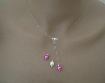 Collier raffiné original Ivoire Rose Fuchsia ( dispo en blanc/fushia) p robe de Mariée/Mariage/Soirée Cérémonie Coktail Perles nacrées (pas