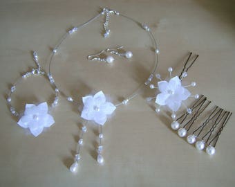 Jewelry set Necklace/Bracelet/Earrings/Hair picks White/Crystal/Rhinestones Bridal/Wedding pearls Flower original (cheap, low price)