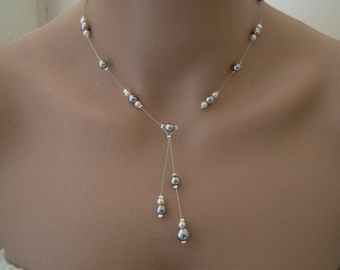 Collier Raffiné Ivoire/Crème/Ecru/Gris p robe de Mariée/Mariage/Soirée/Cérémonie/Coktail perles de verre nacrées original (pas cher)