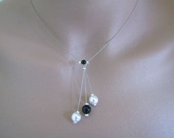 Collier Noir et Blanc (ou ivoire) p robe de Mariée/Mariage/Soirée/Cocktail/Cérémonie/Réveillon Perles nacrées (petit prix pas cher)