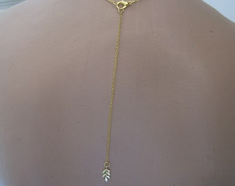 Jewel / Back fall for necklace (not supplied) Fine golden chain, color &quot;Gold&quot;, Leaf pendant, Nature, Original Boho