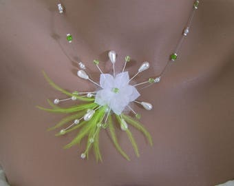 Collier Blanc Vert Anis/Pomme pr Robe de Mariée/Mariage/Soirée/Coktail plume Fleur perles (pas cher)